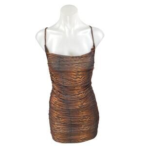 Polly Black Brown Tiger Animal Print Sleeveless Cami Tank Mini Bodycon Dress 2